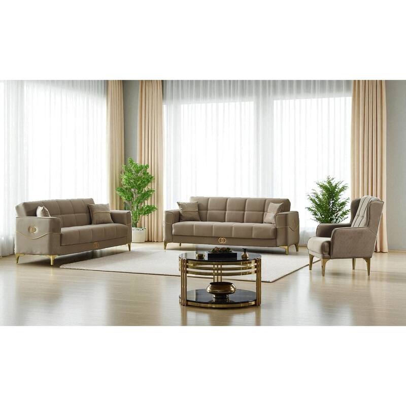 Ekitike 3 Pieces Living Room Sets 2 Sofa 1 Chair - Beige