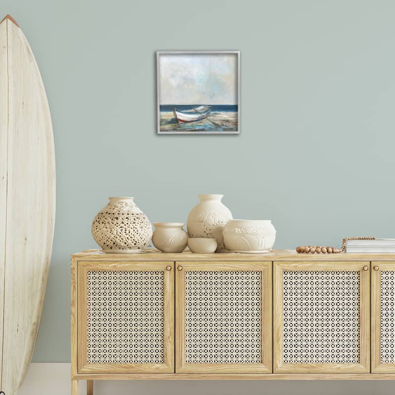 Stupell Boat & Oar on Shore Framed Giclee Art Design By Sally Swatland