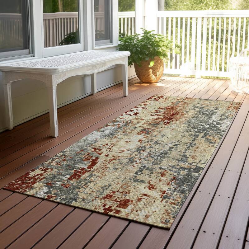 Machine Washable Indoor/ Outdoor Abstract Pixels Chantille Rug - Pewter - 2'3" x 7'6"