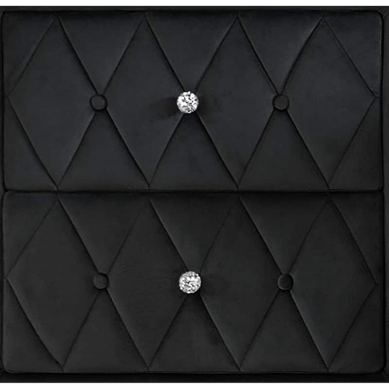 1pc Faux Marble Top Nightstand 2- Drawers Storage Button Tufted Faux Crystal Tufted