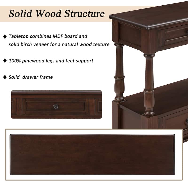 Solid Wood Console Table with 6 Drawers and Shelf, 54 Inch Vintage Entryway Sofa Table