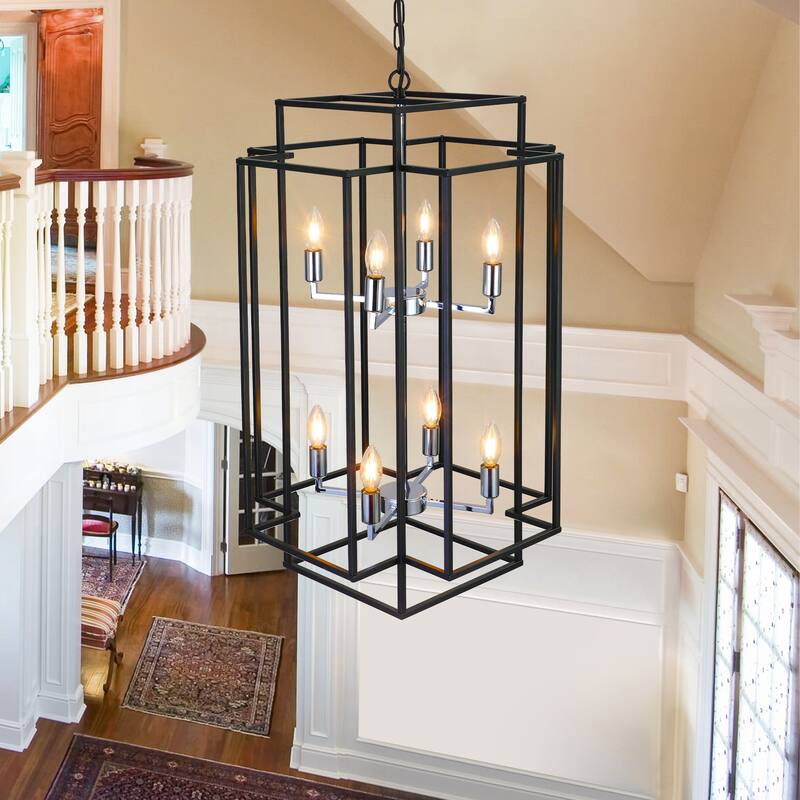 8-Lights Lantern Tiered Pendant Light Fixtures, Industrial Farmhouse Hanging Chandelier