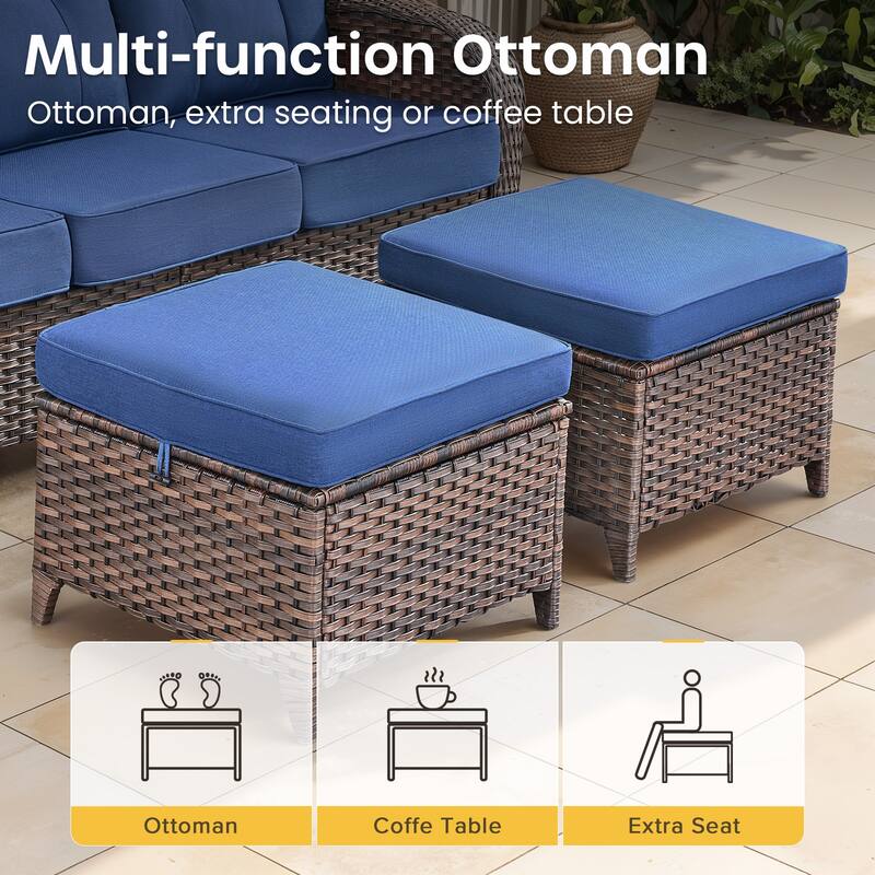 Gymojoy 3-Piece Outdoor Wicker Patio Furniture Set, 5" Thick Cushioned Rattan Sofa with Ottomans