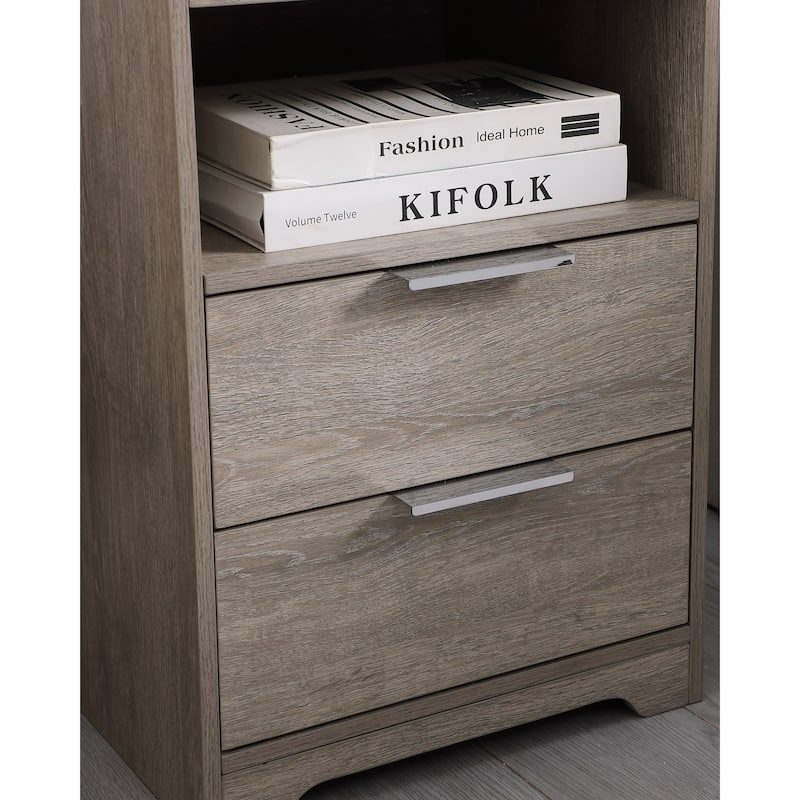 Nightstand with Charging Station,End Table with 2 Drawers,Wooden End Table with Drawer and Opening Shelf