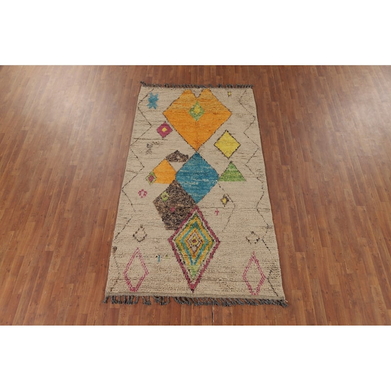 Geometric Moroccan Oriental Area Rug Hand-Knotted Wool Carpet - 4'9" x 8'9"