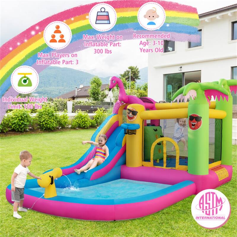Inflatable Bounce Castle with Long Water Slide and 735W Blower - 15FT