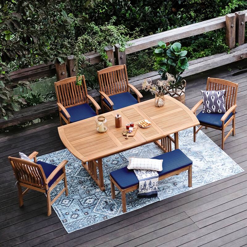 Cambridge Casual Houston 6-Piece Teak Outdoor Dining Set with Cushion - Natural Teak/Navy Cushion