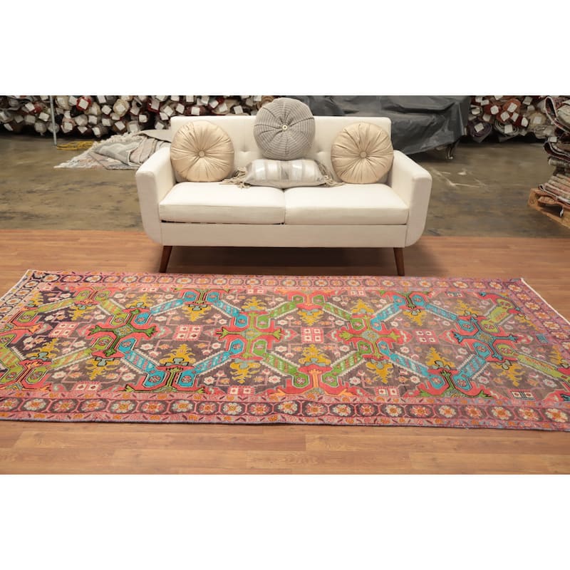 Hand Knotted Oriental 100% Wool Carpet Traditional Geometric Brown Meshkin Runner Rug - 9' 8'' X 4' 5''