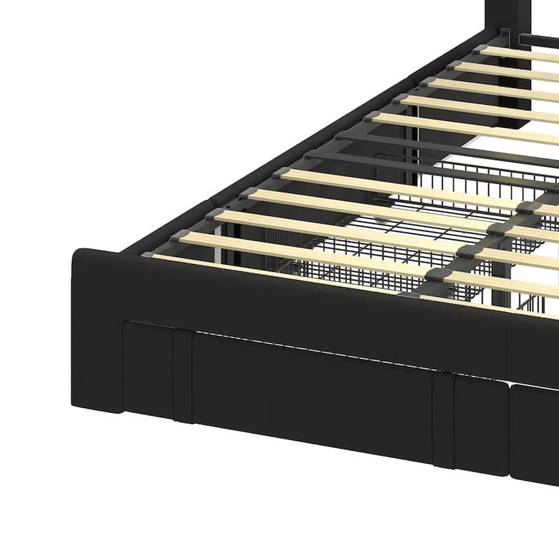 Velvet Upholstered Platform Bed Frame with Adjustable Headboard and 4 Storage Drawers & RGB LED Lights