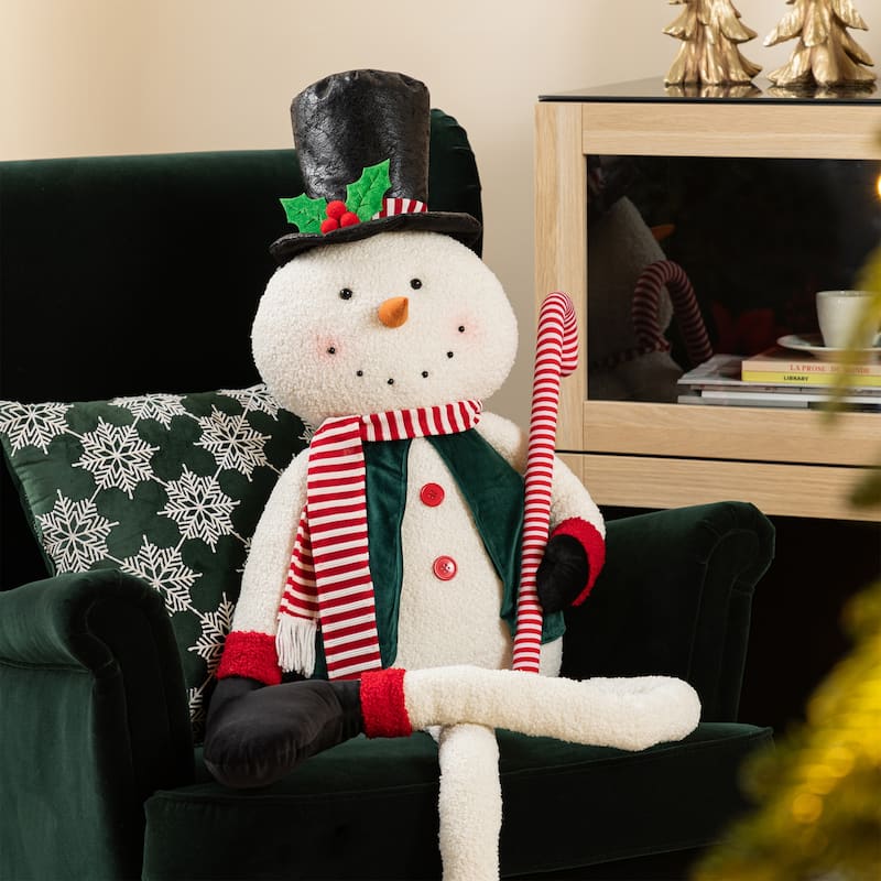 Glitzhome 60"H Christmas Oversized Fabric Santa Snowman With Dangle Legs