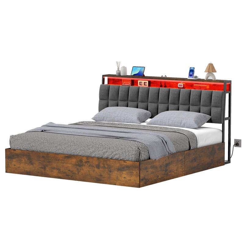 Moasis Lift-Up Storage Bed Frame with Charging Station & Storage Headboard