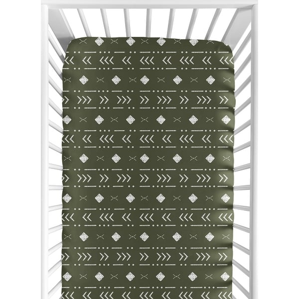 slide 2 of 6, Hunter Green Boho Tribal Mudcloth Collection Boy Fitted Crib Sheet - White Woodland Bohemian Southwest Geometric Arrow Aztec