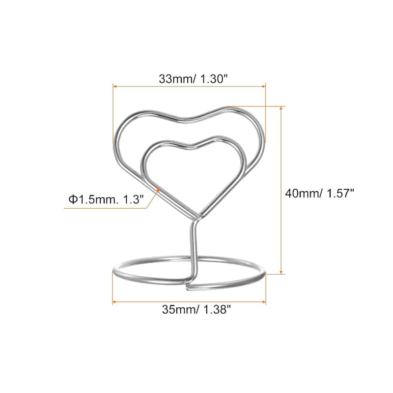 12pcs Table Number Holders 40mm Tall 35mm Base Width Mini Heart - Silver Tone