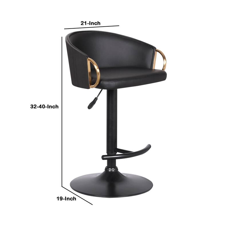 Adjustable Swivel Bar Stool with Black and Gold Leatherette Upholstered Seat, Modern Home Bar Height Furniture