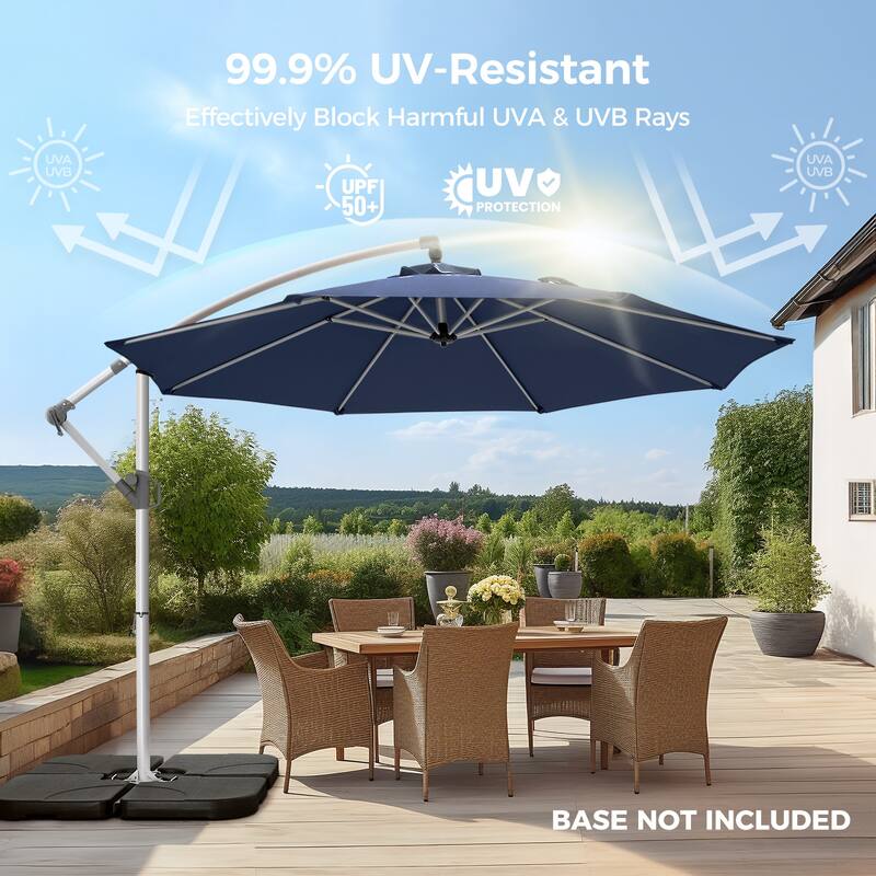 Luxurious10 ft. Metal Offset Hanging Cantilever Patio Umbrella with Easy Tilt and Crank for Pool Deck