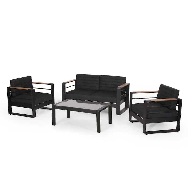Giovanna Cushioned 4-piece Patio Chat Set by Christopher Knight Home - Black + Natural + Gray + Dark Gray