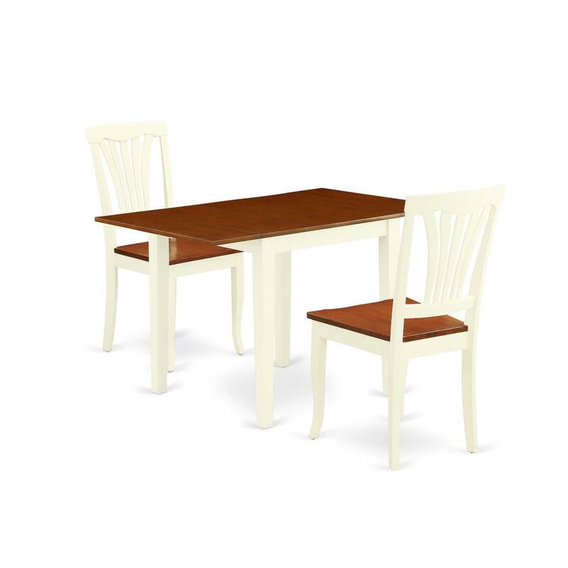 Wooden Dining Table Set 3 Piece - Kitchen Table with 2 Chairs - Hardwood Seat - Butter Milk Finish