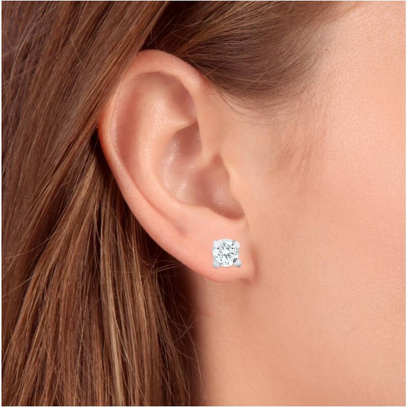 1 1/2 ct Round Round Diamond Studs with Screw Backs White Gold Enhanced