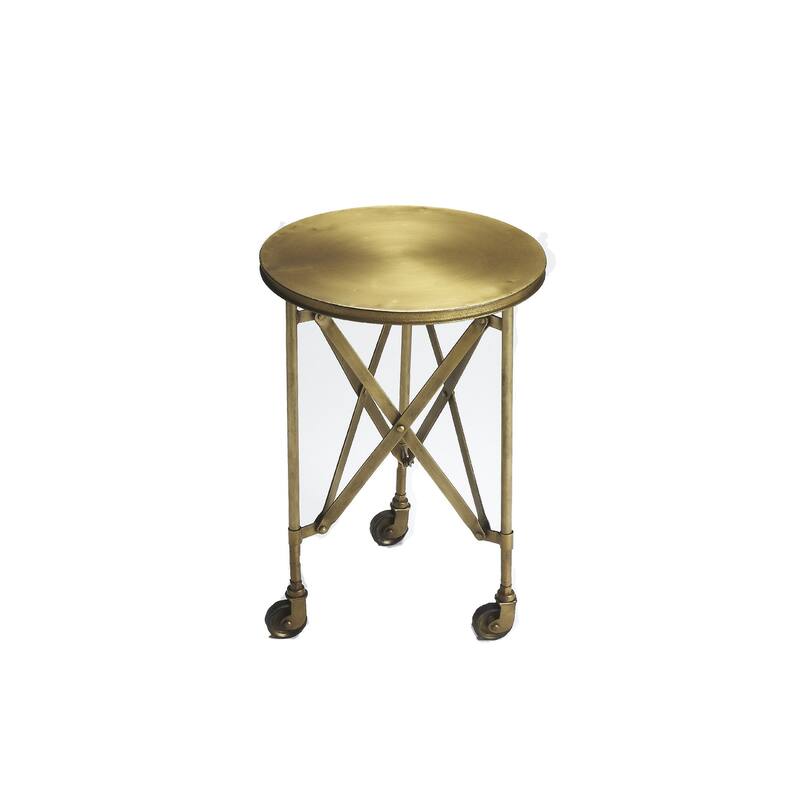 HomeRoots 24" Antiqued Gold Iron Round Rolling End Table - 14.25 in. x 23.5 in. x 14.25 in.