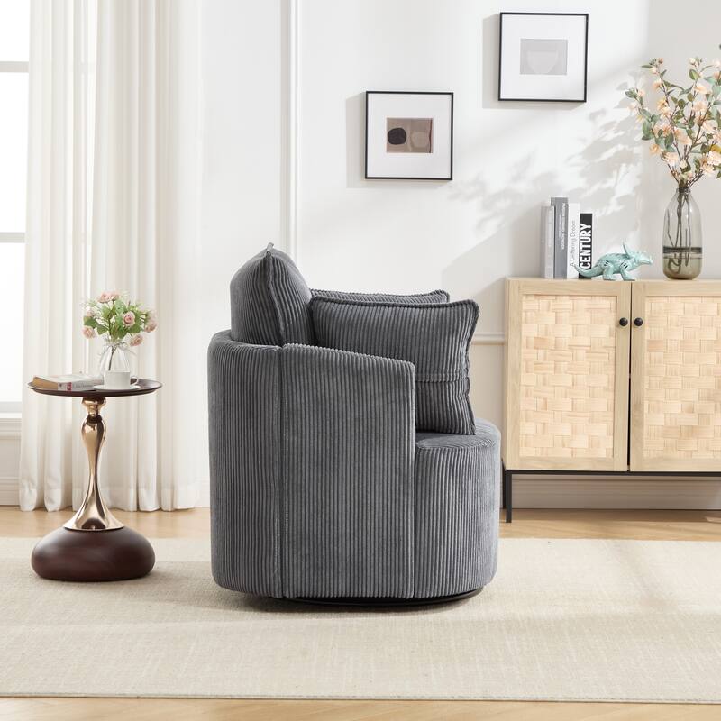 GDFStudio - Thaddeus Swivel Chair in Solid Wood Frame with 360° Metal Base.