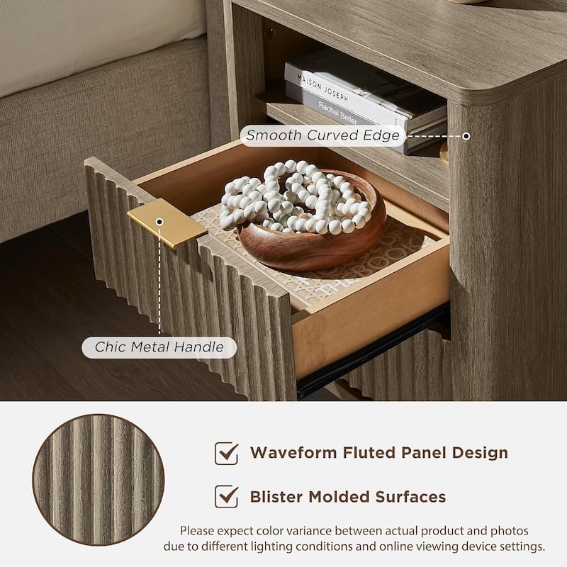 Modern Minimalist Side Table, Fluted Nighstand End Table for Bedroom