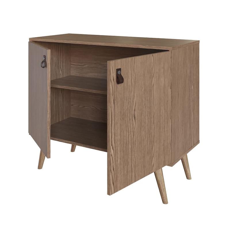 Manhattan Comfort Amber Accent Cabinet with Faux Leather Handles in Blue and Nature