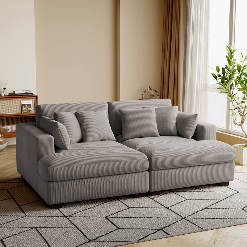 Navaeh Corduroy Modular Sectional Sofa Large Couch Sleeper Chaise - Light Grey Set&4 Pillow