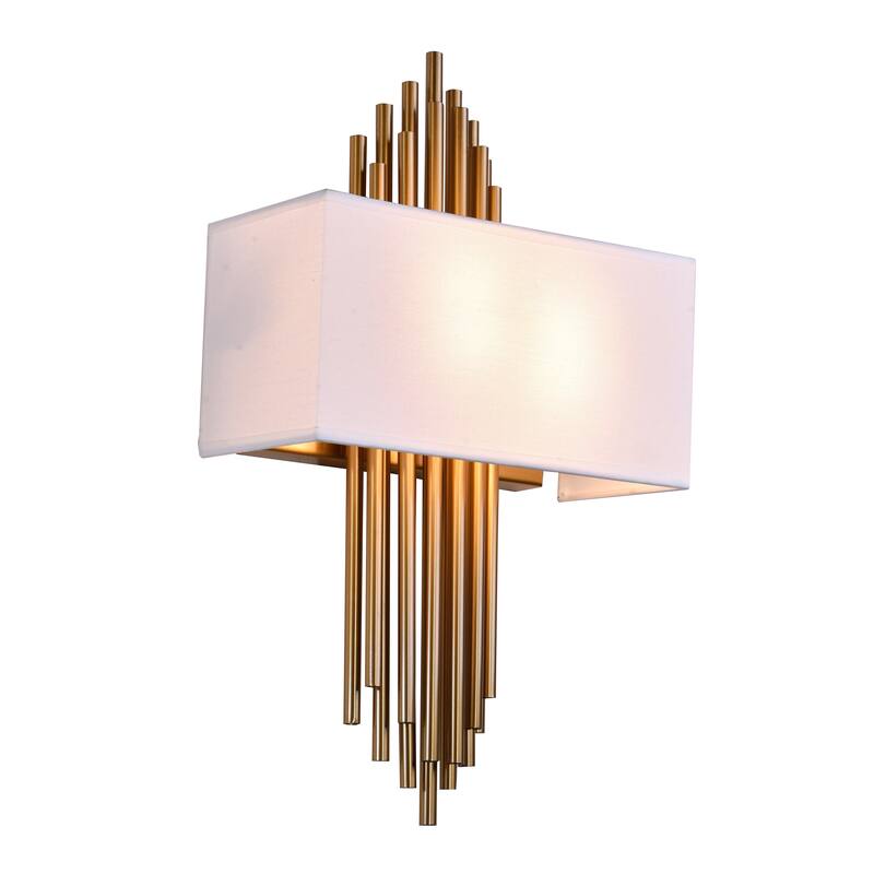 2-Light Gold Rod Wall Sconce With A White Shade