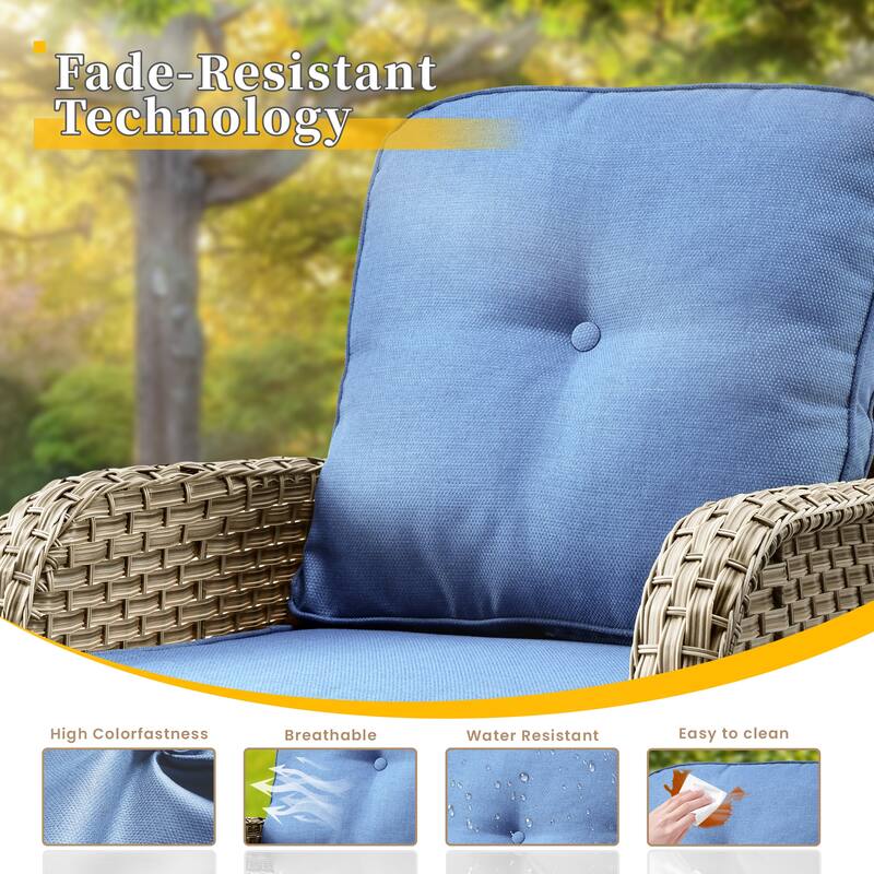 HOOOWOOO 3-piece Outdoor Patio Wicker Rattan High Back Swivel Chair Set