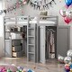 preview thumbnail 2 of 17, Elegant Twin size Loft Bed with Drawers, Desk and Wardrobe, Health and Comfort, Sturdy Construction & Safety Guaranteed, Grey