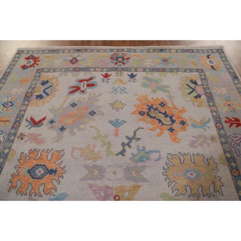 Earth Tone Floral Oushak Indian Area Rug Handmade Wool Carpet - 8'1"x 9'10"