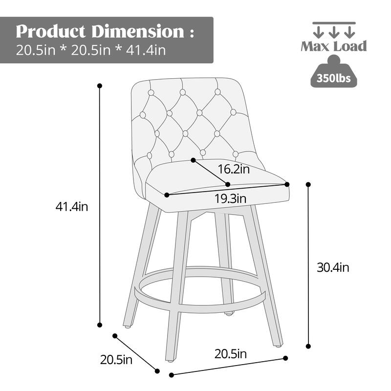 HOMYKA Tufted Swivel Bar Stool with Wood Grain Chair Legs Set of 6 Bed Bath & Beyond 40162874