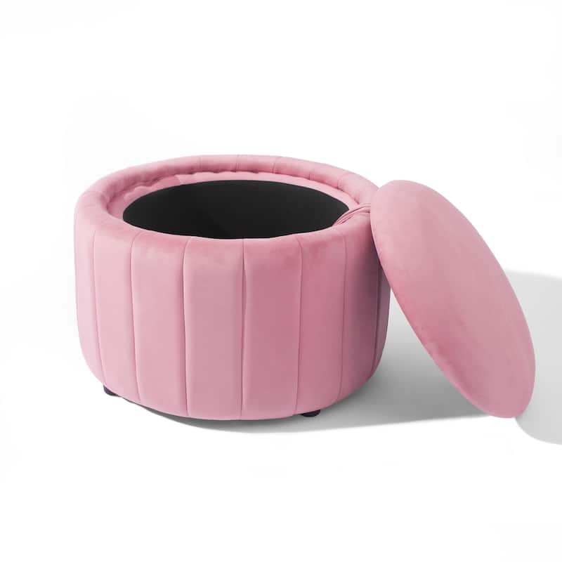 29" Modern Velvet Round Storage Ottoman