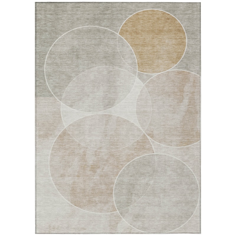 Machine Washable Indoor/ Outdoor Abstract Circles Chantille Rug