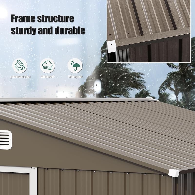 Kullavik Outdoor Metal Storage Shed with Floor and Lockable Sliding Door