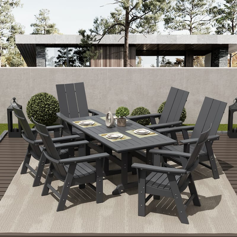Shoreside 7-Piece Rectangular Poly Eco-Friendly All Weather Outdoor Dining Set - Gray