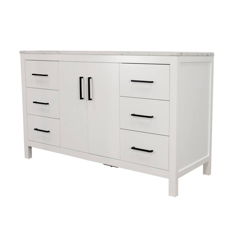 KitchenBathCollection Copenhagen 60" Single Bathroom Vanity with Engineered Marble Top