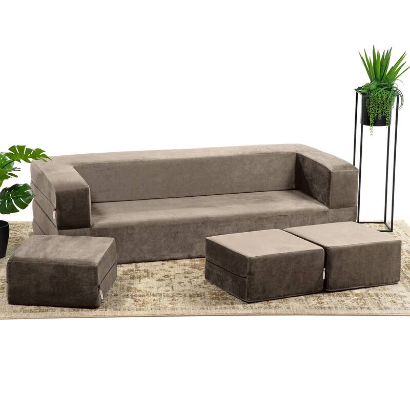 Porch & Den California King Convertible Sleeper Sofa and Ottomans