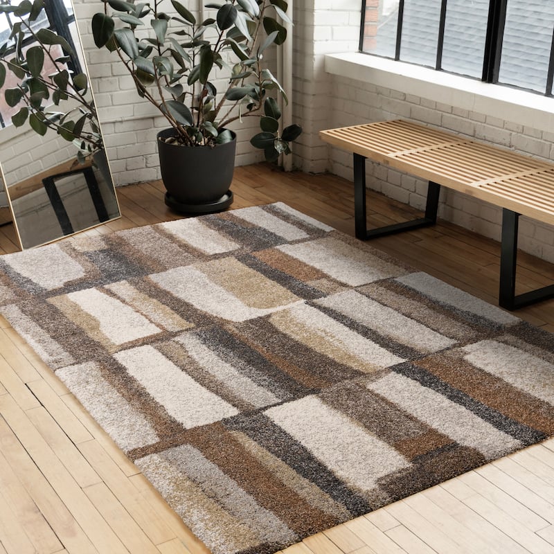 Orange Brown Cream Grey Dense Shag Rug