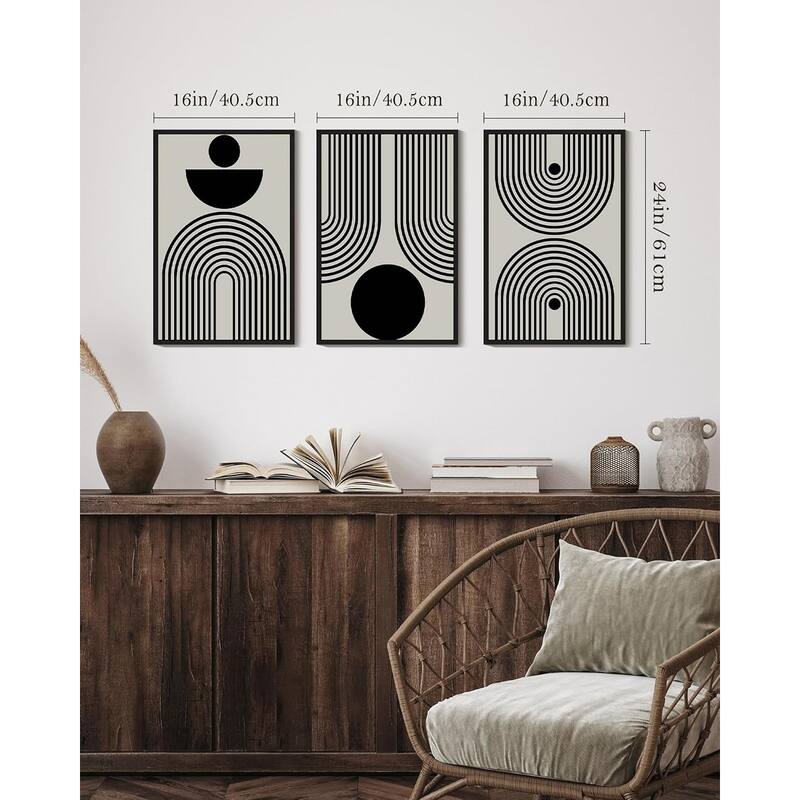Minimalist Sun Lines Framed Canvas Painting Artwork