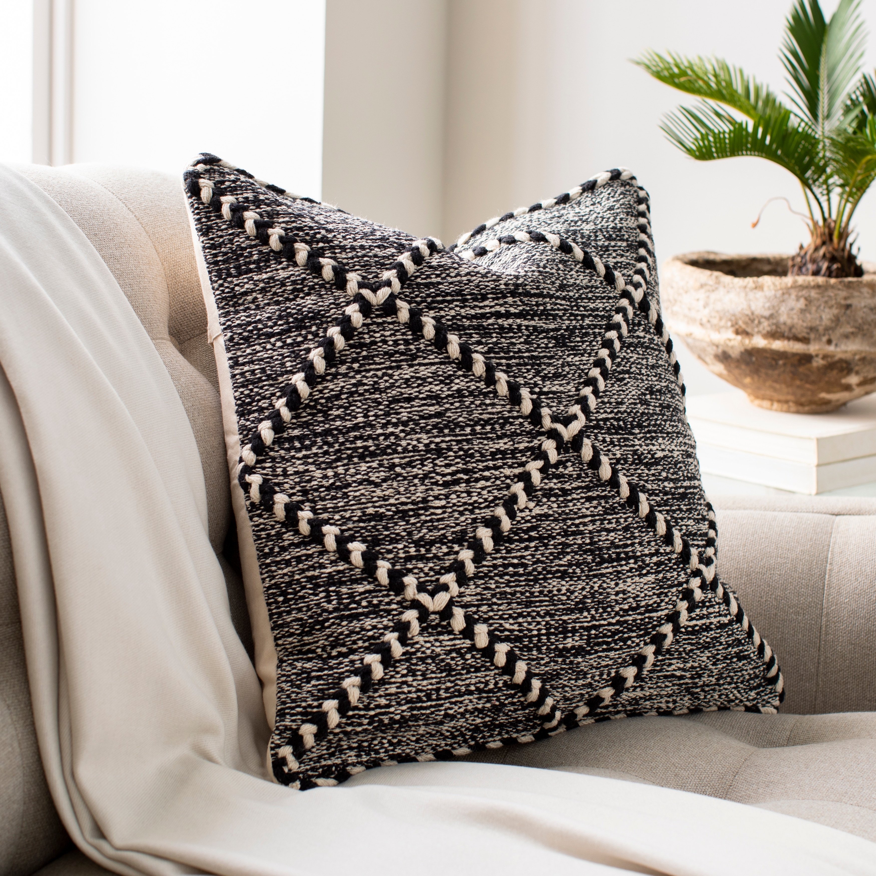 The Curated Nomad Pyrola Handwoven Black and White Boho Throw
