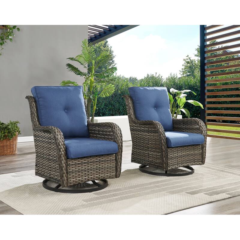 Pocassy Outdoor Wicker Glider Swivel Club Chairs (Set of 2)