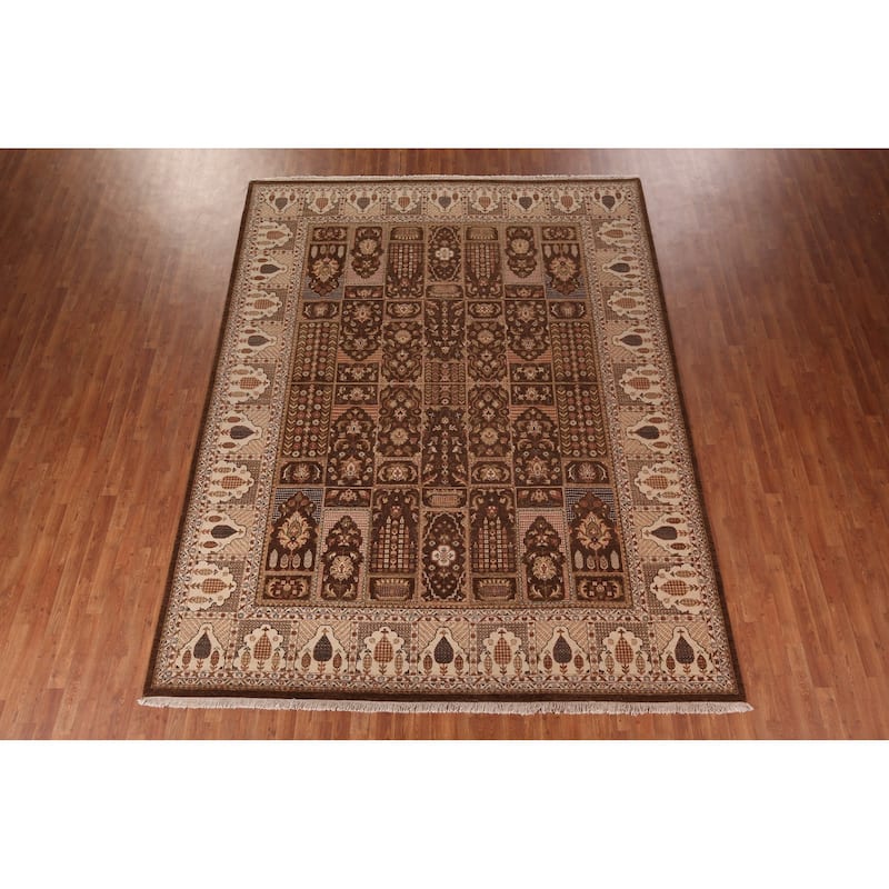 Brown Floral Agra Indian Area Rug Handmade Wool Carpet - 9'2" X 11'10"