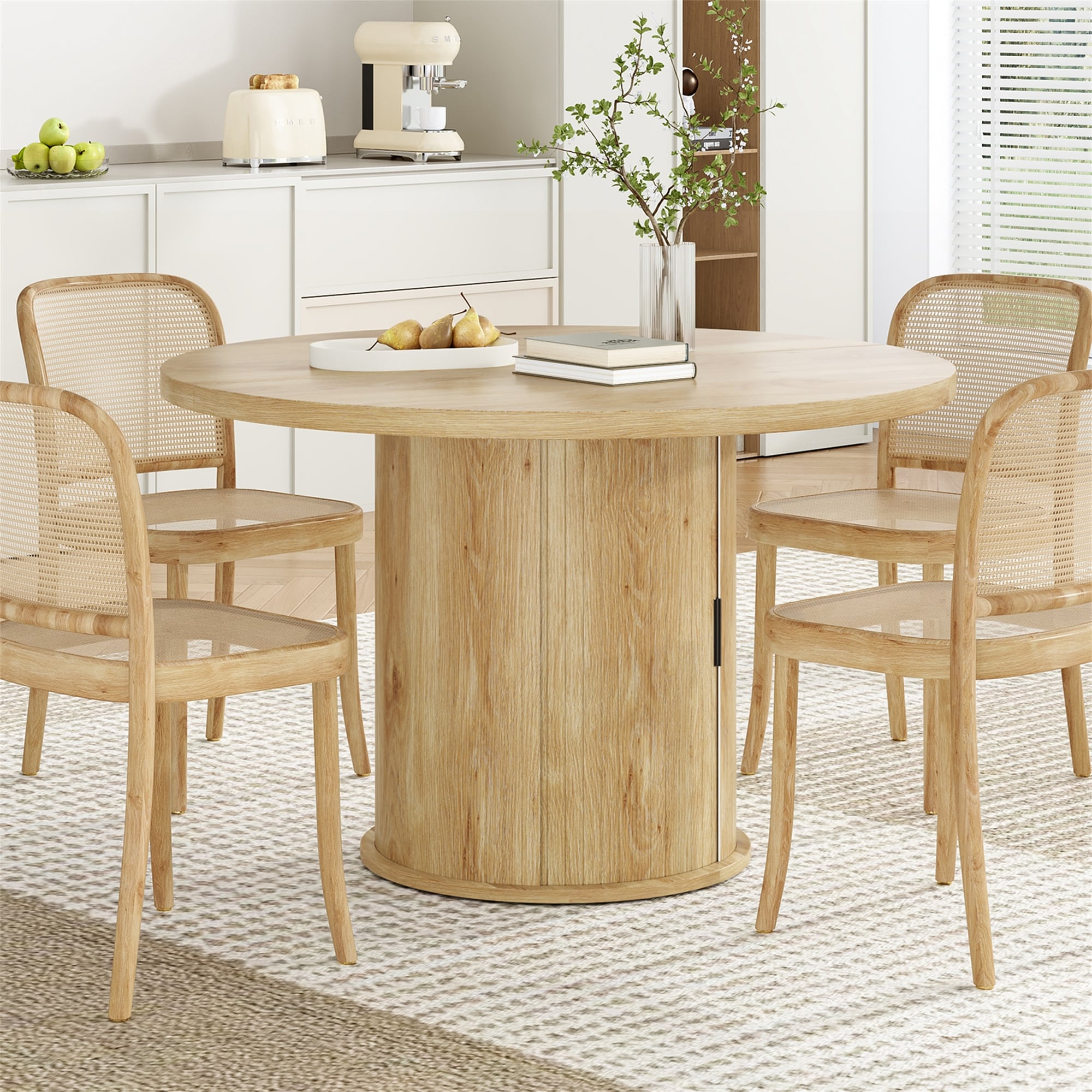 43" Round Wood Top Dining Table for 4 with Sturdy Metal Base