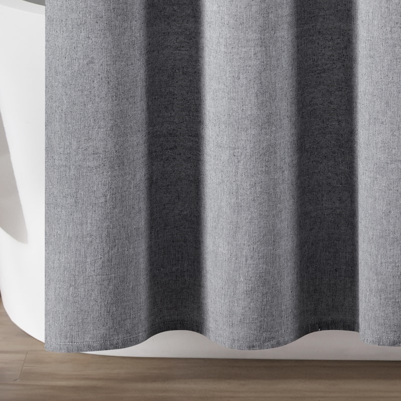 Lush Decor Farmhouse Button Stripe Yarn Dyed Woven Cotton Shower Curtain