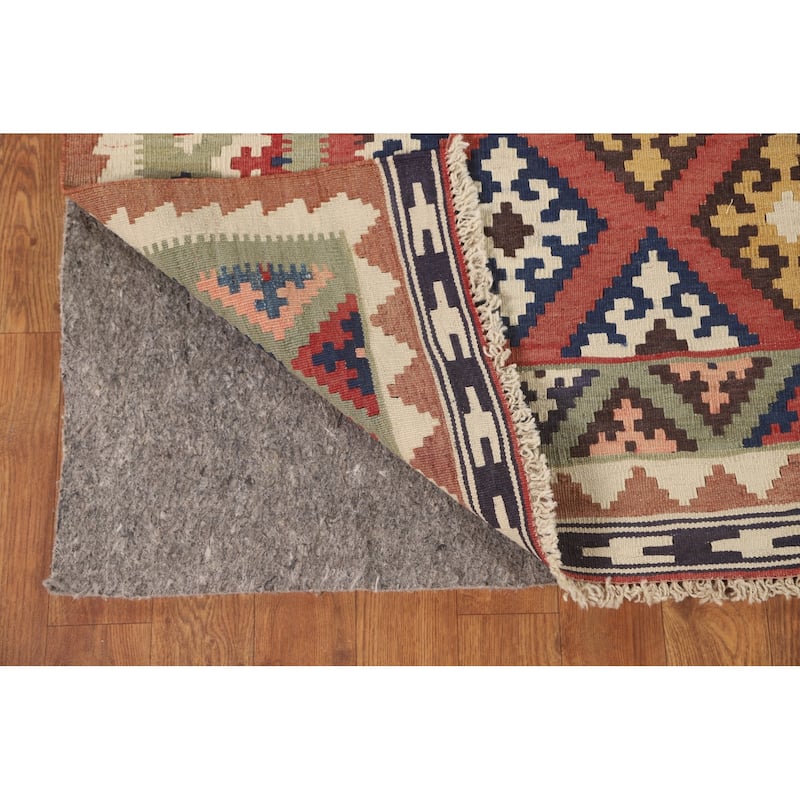 Orange Kilim Qashqai Persian Vintage Hand-Woven Wool Carpet - 4'2" x 6'2"