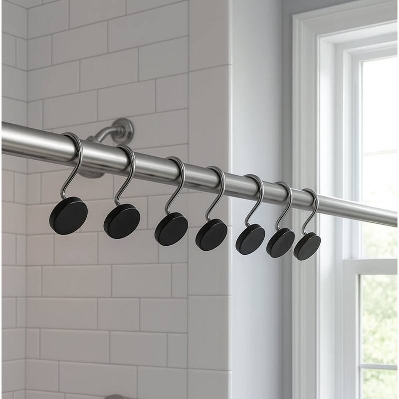 12 Piece Set - Chrome Black Heavy Duty Shower Curtain Hooks Rings Rustproof Metal - Matte Black