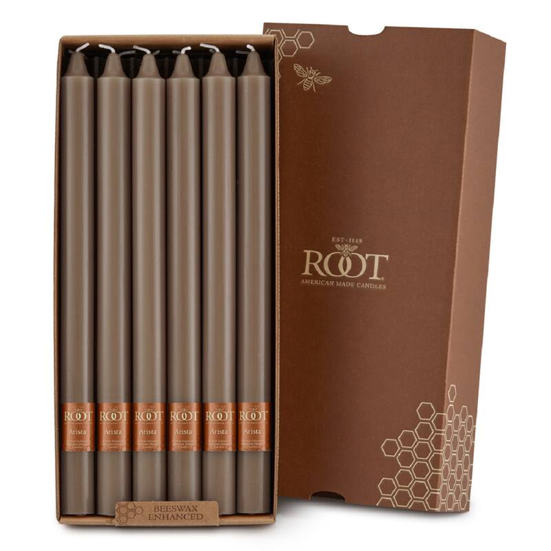 Root 12 inch Unscented Smooth Arista Taper Candles box of 12 - Portobello