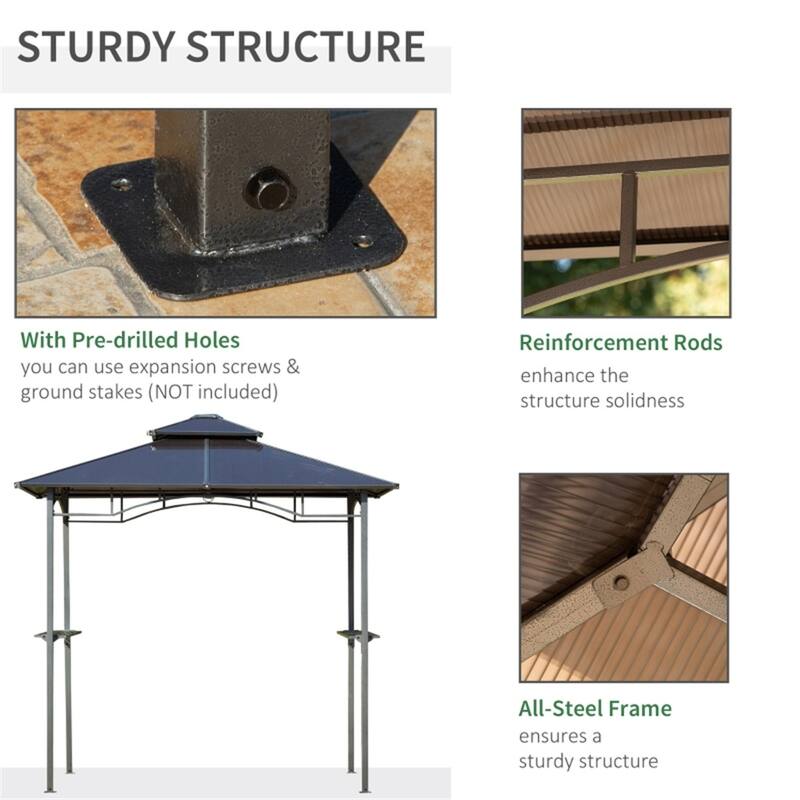 Brown BBQ Grill Tent with Aluminum and Steel Frame UV and Rain-Resistant Polycarbonate Double Roof and Side Shelves