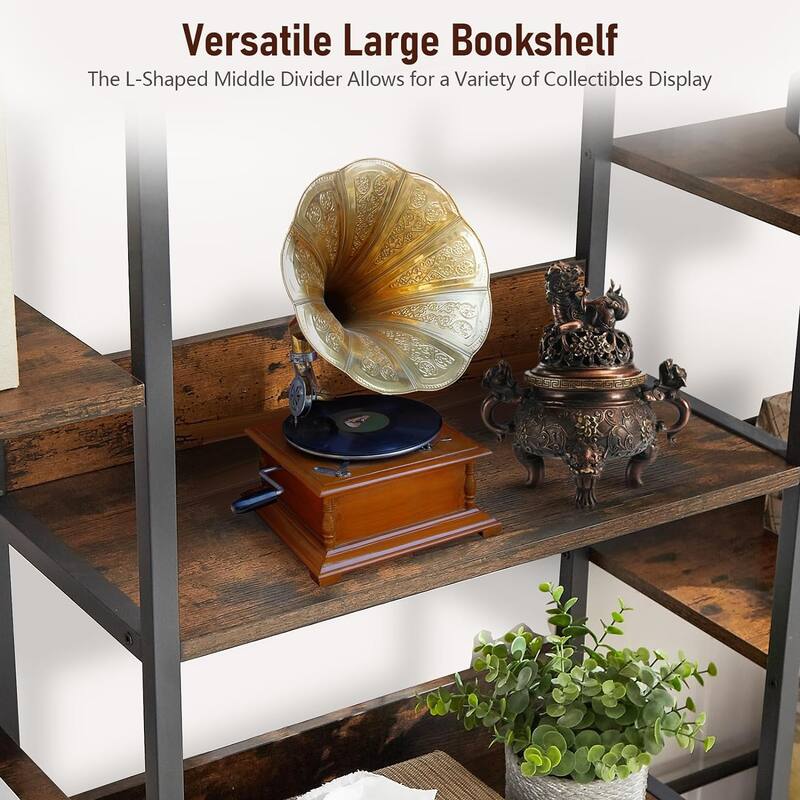 5 Tier Bookshelf Triple Wide Industrial Bookshelves and Bookcases, Large Open Display Shelf